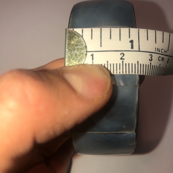VTG Blue Mother of Pearl Square Tile Inlay Wide Bangle Silver Metal 8” C 2.6” D - Picture 4 of 6